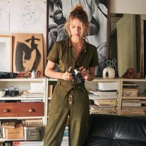 Sézane Margaux Jumpsuit Olive Green FR 38 / US 6